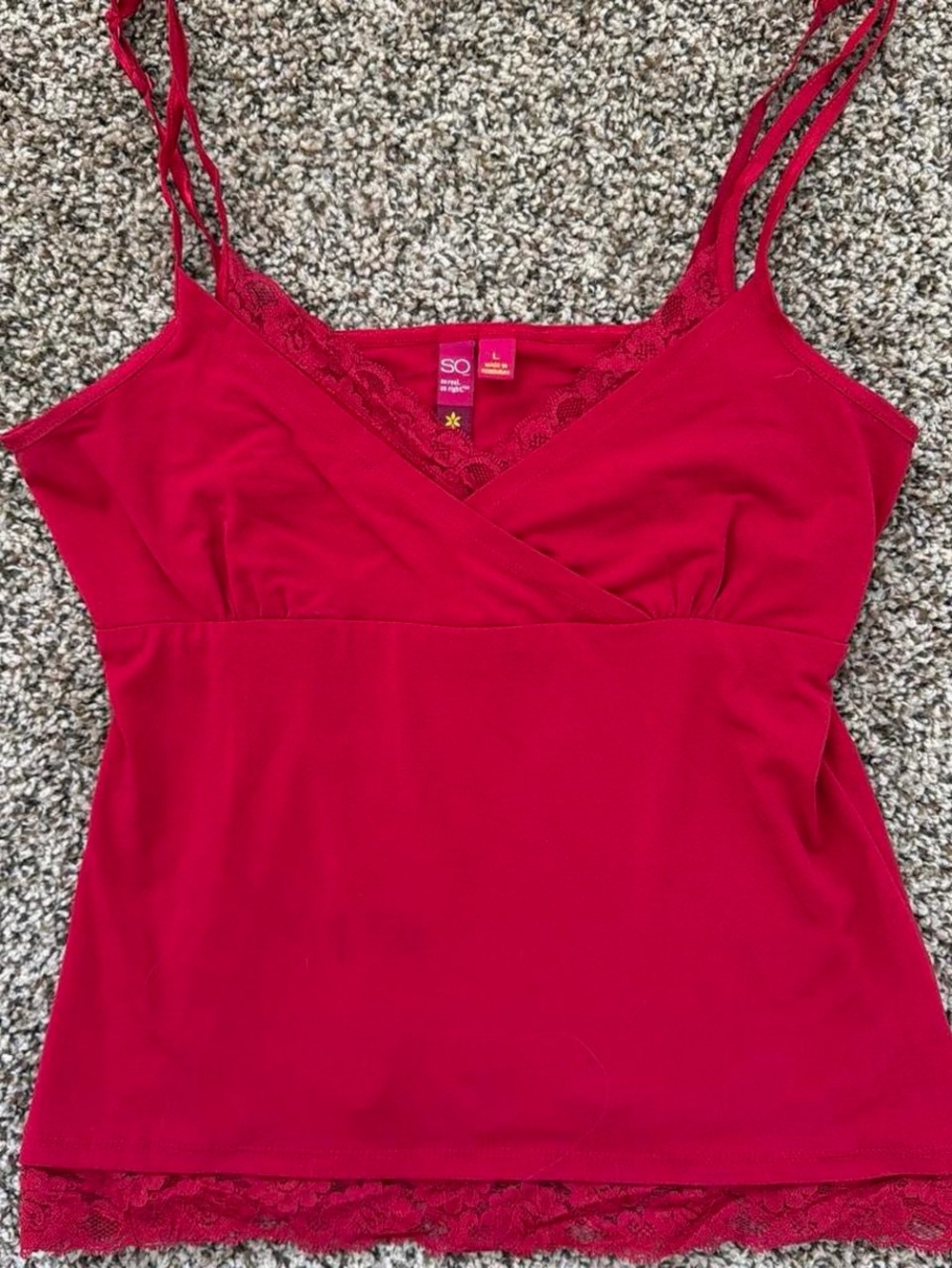 SO V-Neck Lace-Trim Red Cami